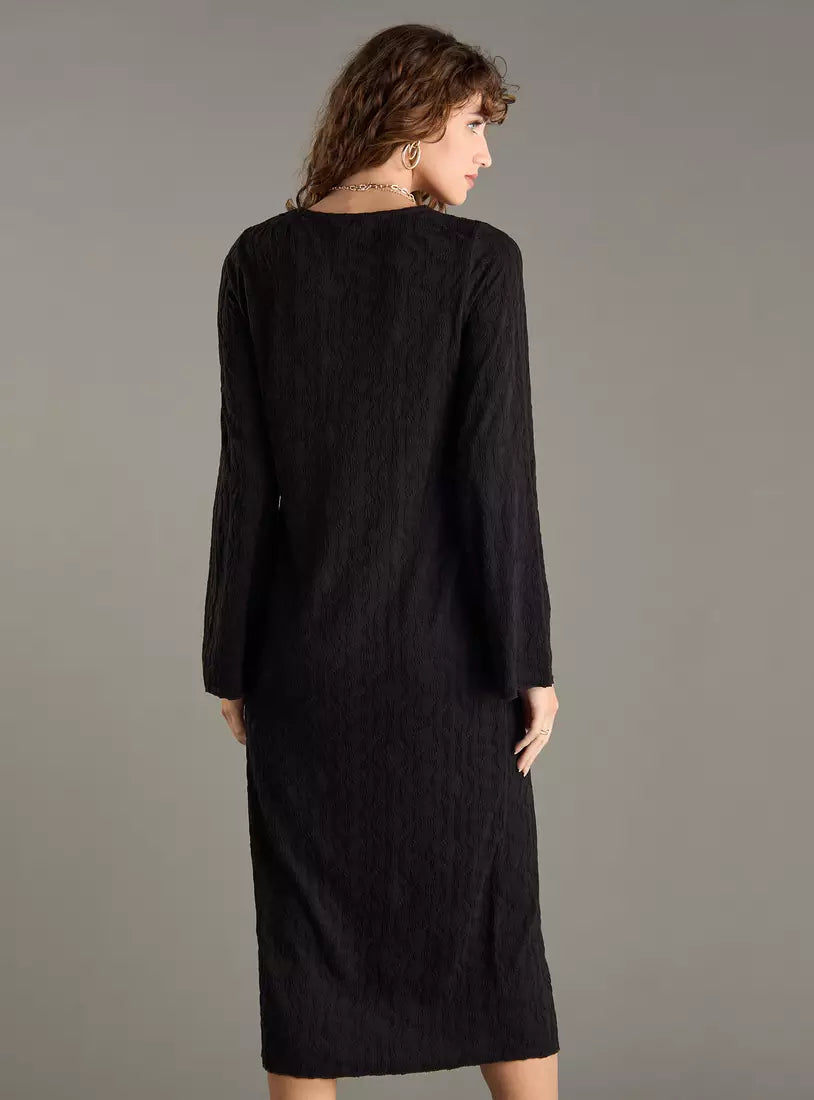 Max Textured Midi Dress with Long Sleeves