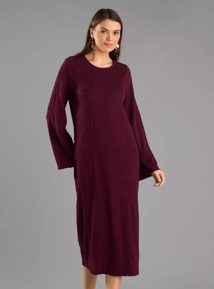 Max Textured Midi Dress with Long Sleeves