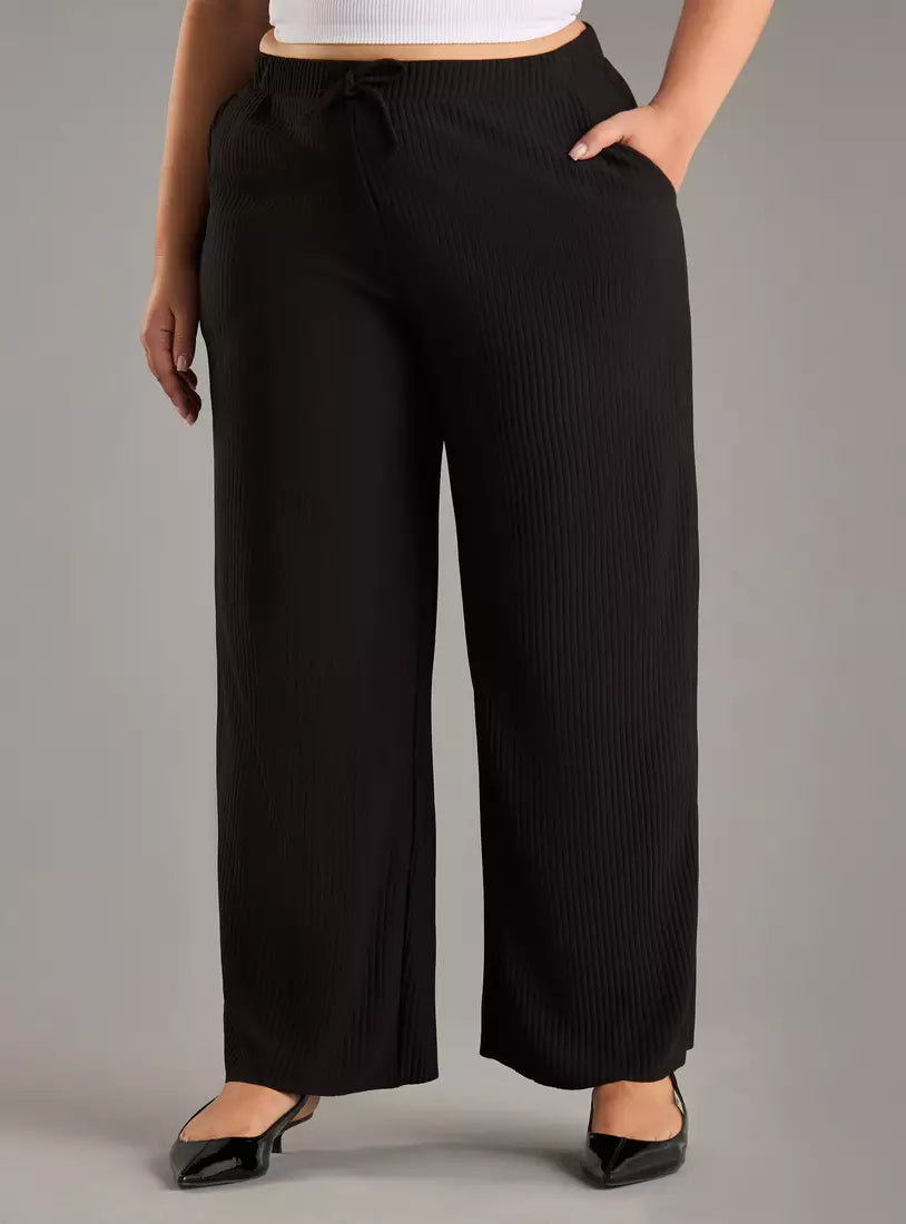 Max Ribbed Wide Leg Plisse Pants (Plus Size)
