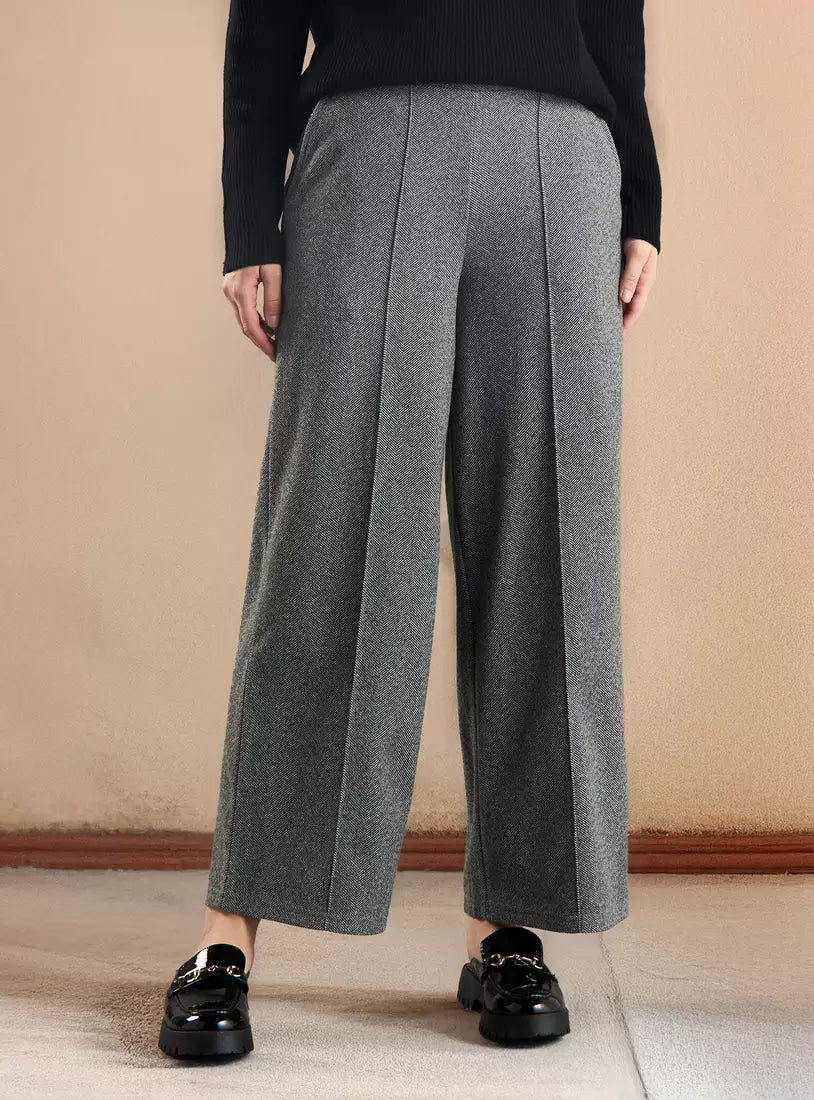 Max Herringbone Textured Wide Leg Pants with Pockets