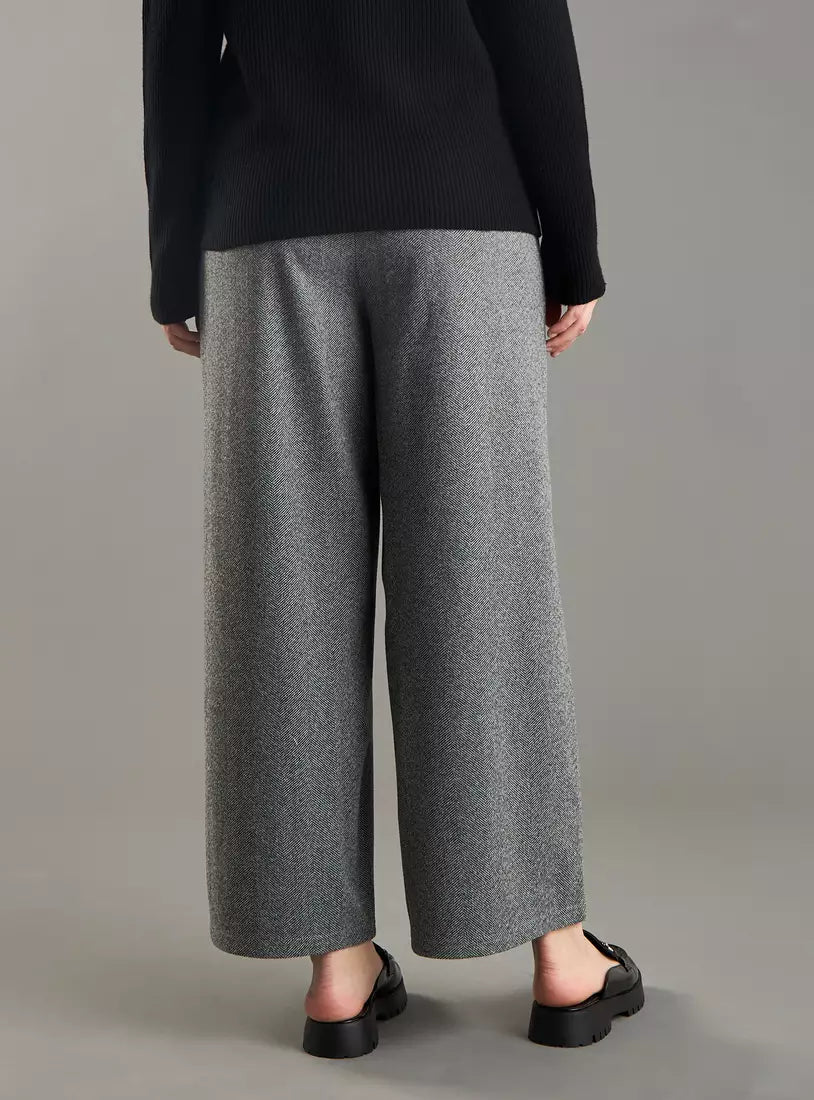 Max Herringbone Textured Wide Leg Pants with Pockets