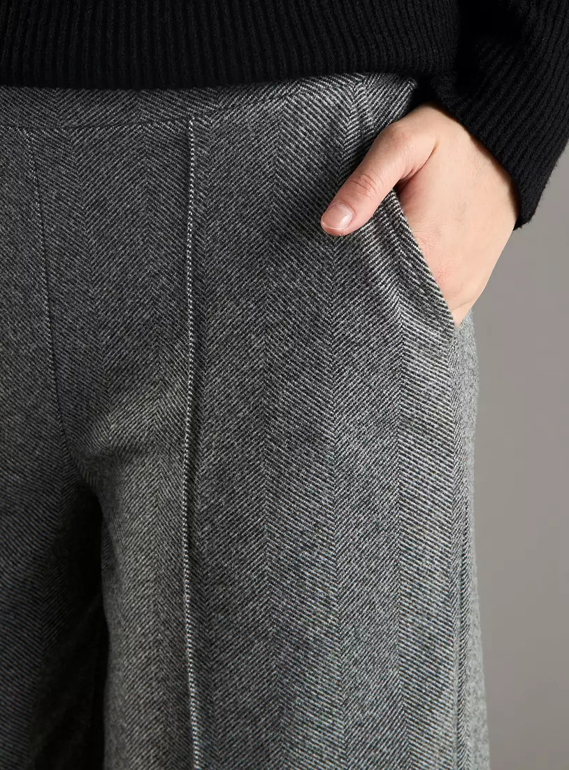 Max Herringbone Textured Wide Leg Pants with Pockets