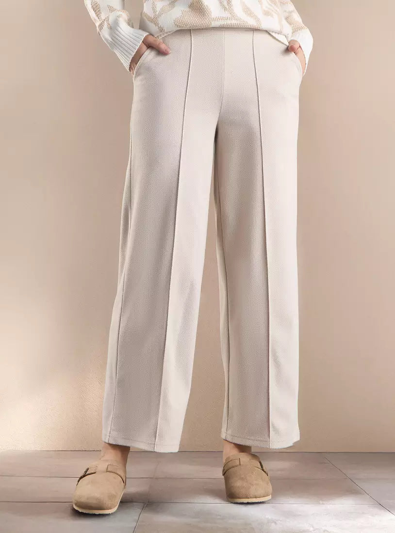 Max Herringbone Textured Wide Leg Pants with Pockets