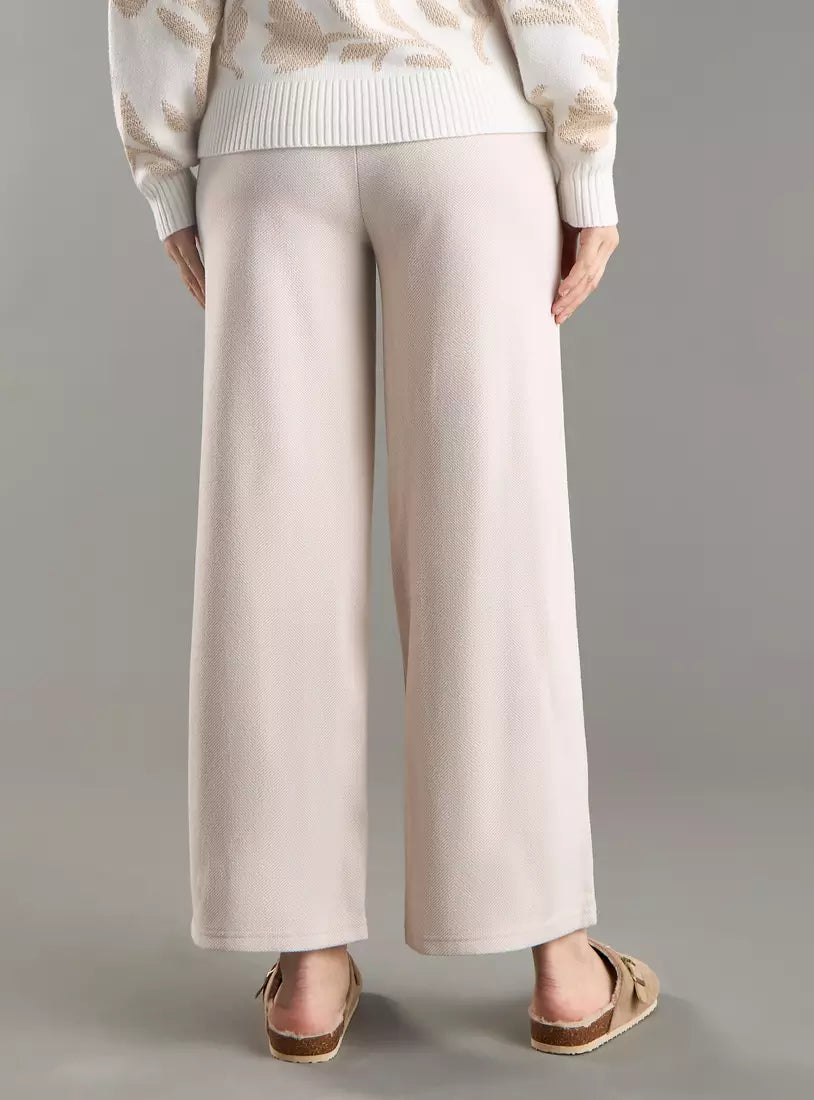 Max Herringbone Textured Wide Leg Pants with Pockets