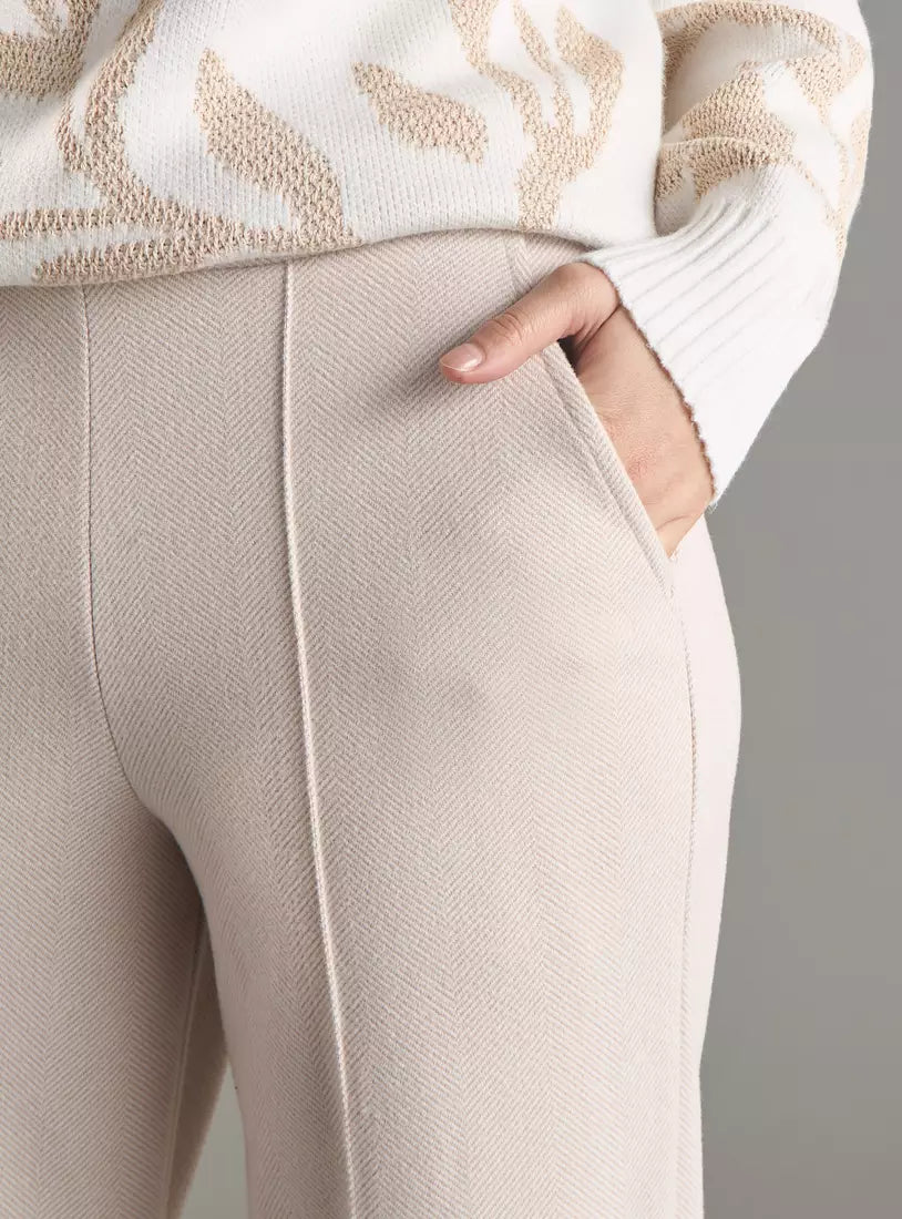 Max Herringbone Textured Wide Leg Pants with Pockets