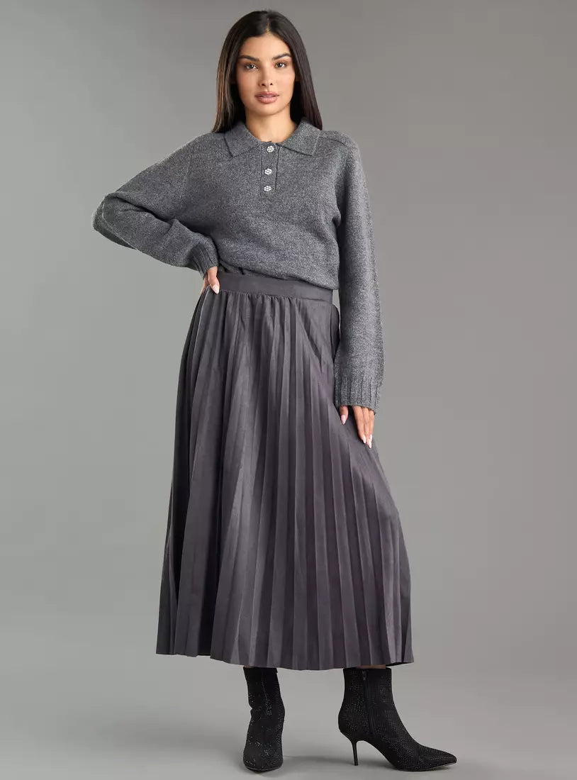 Max Suede Pleated Skirt