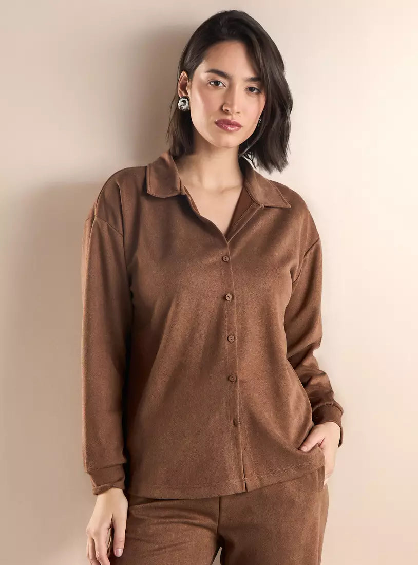Max Plain Suede Shirt with Long Sleeves