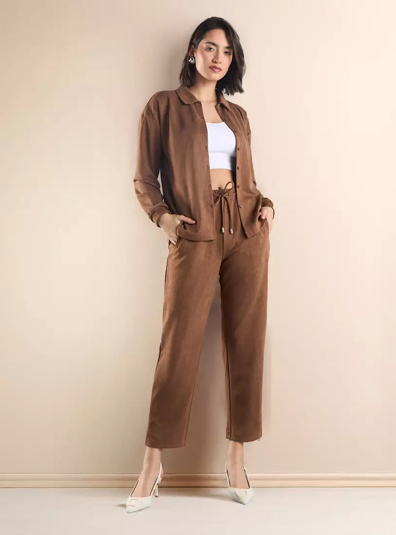 Max Plain Suede Shirt with Long Sleeves