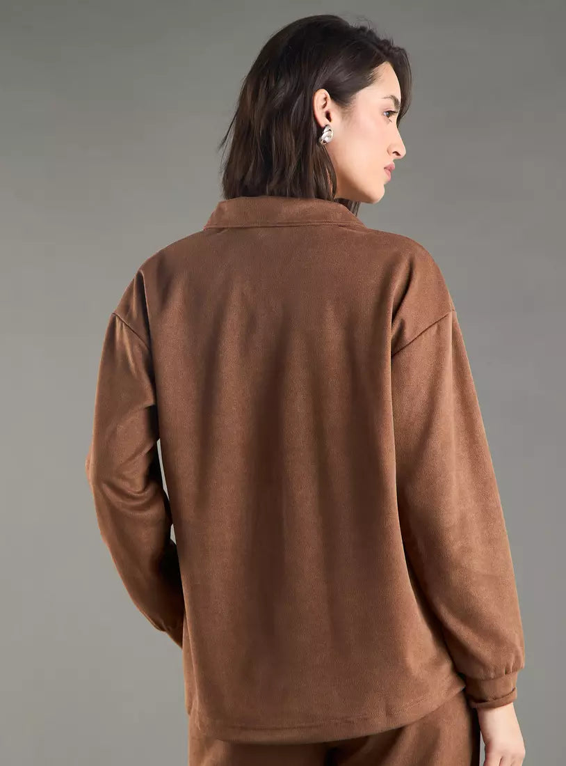 Max Plain Suede Shirt with Long Sleeves