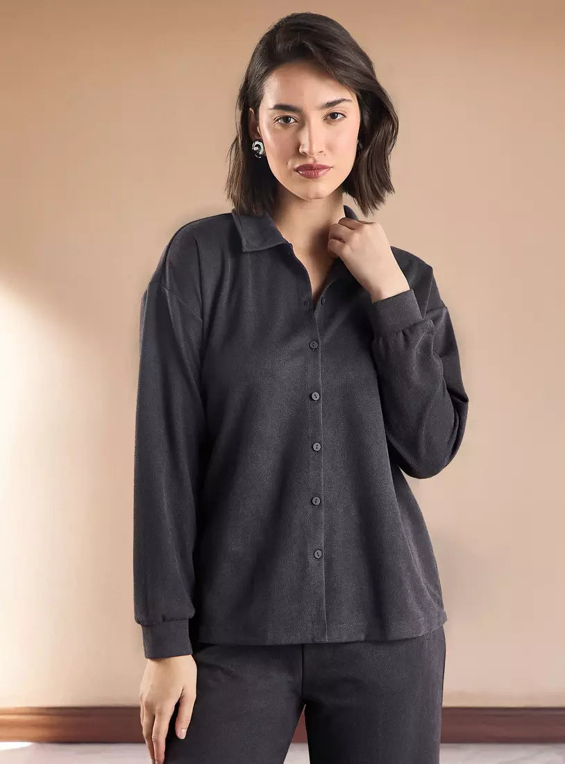 Max Plain Suede Shirt with Long Sleeves