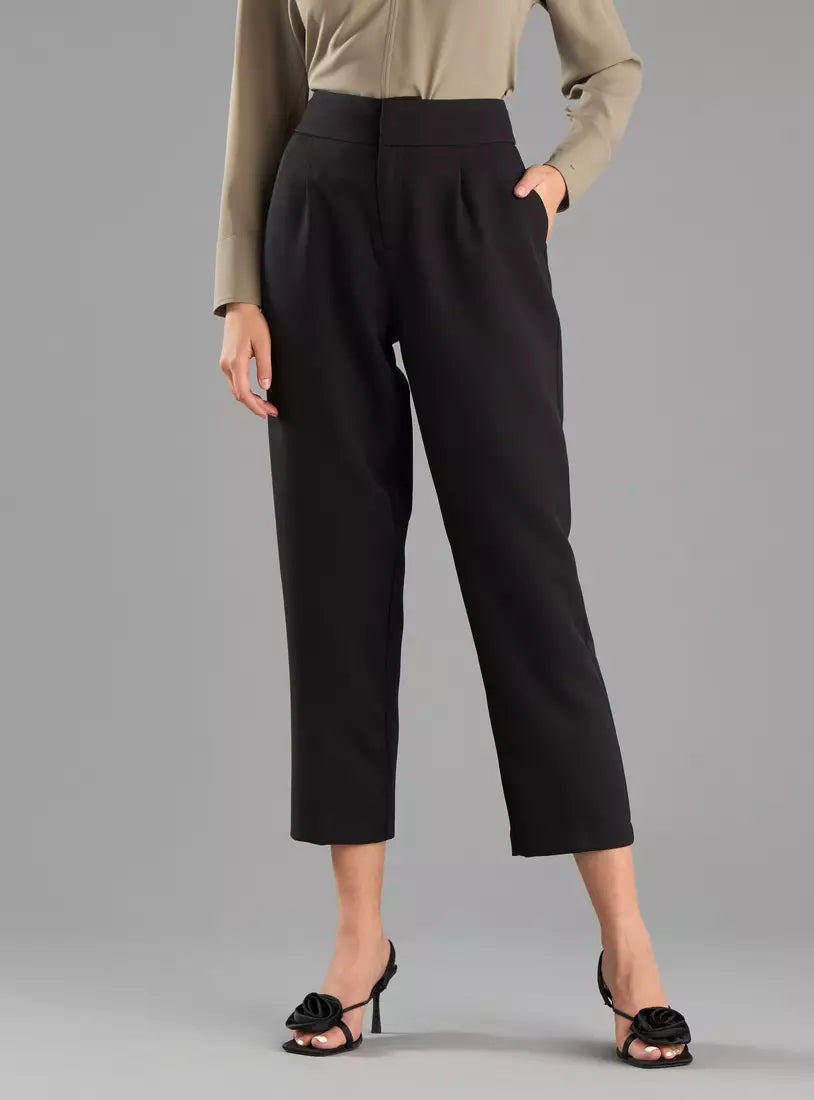Max Plain Tapered Fit Pants with Wide Waist Detail