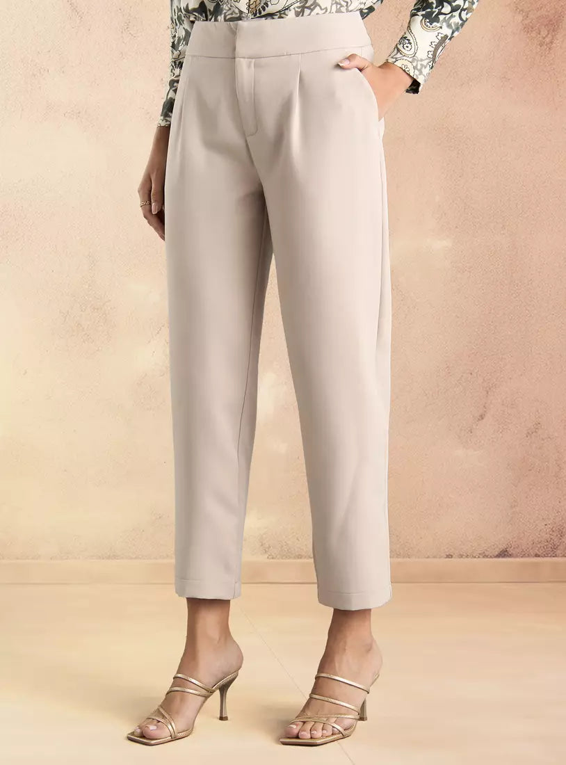 Max Plain Tapered Fit Pants with Wide Waist Detail