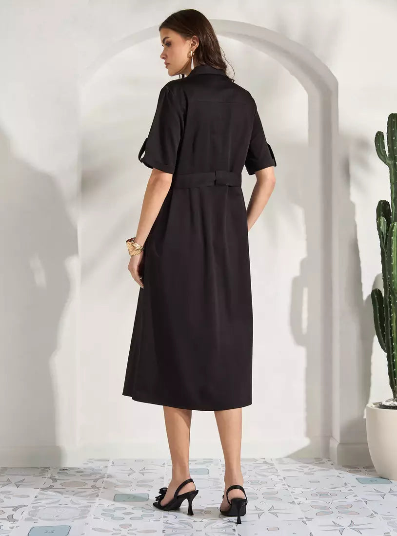 Max Poplin V-neck Dress with Belt