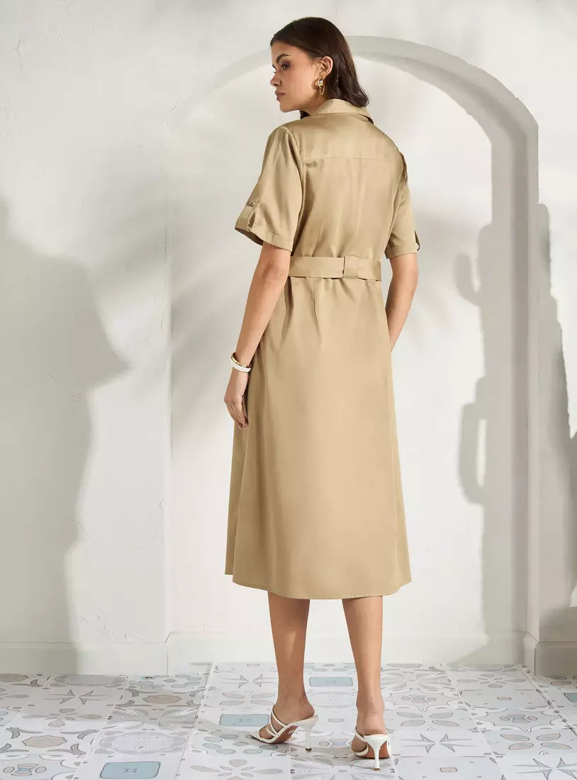 Max Poplin V-neck Dress with Belt