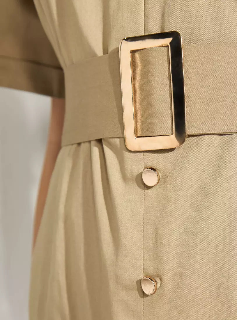 Max Poplin V-neck Dress with Belt