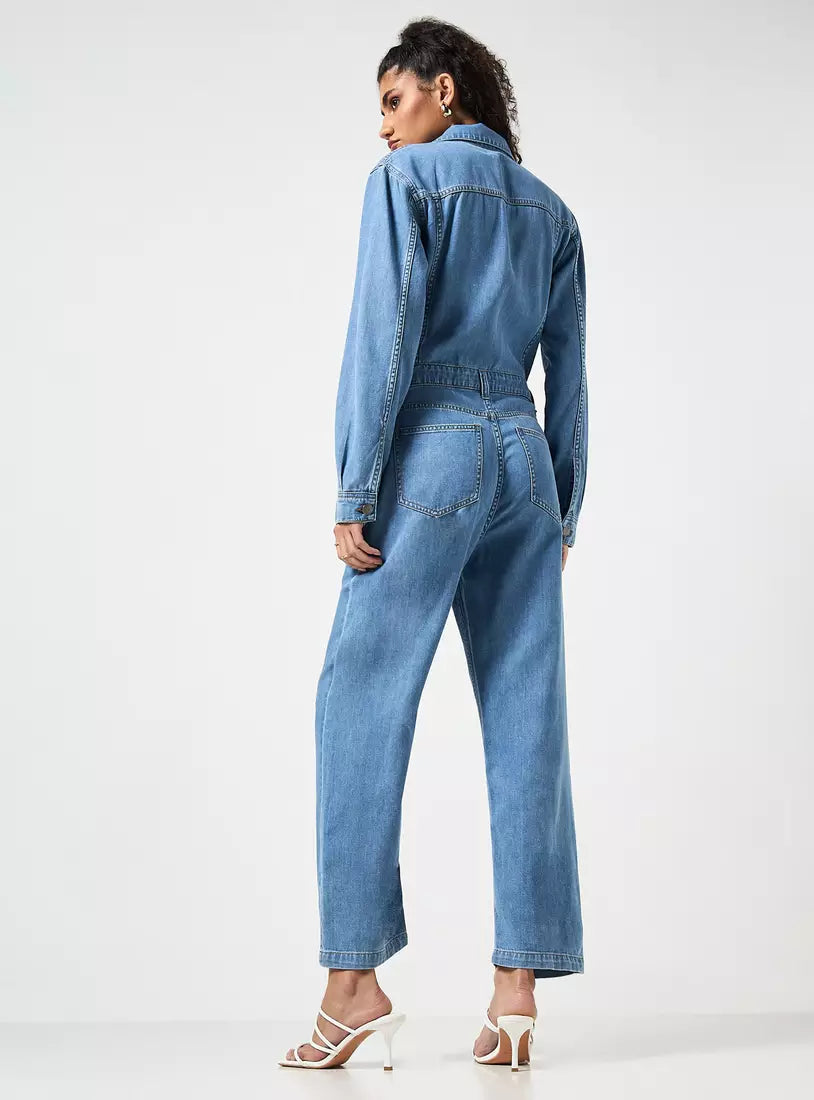 Max Denim Camp Collar Jumpsuit