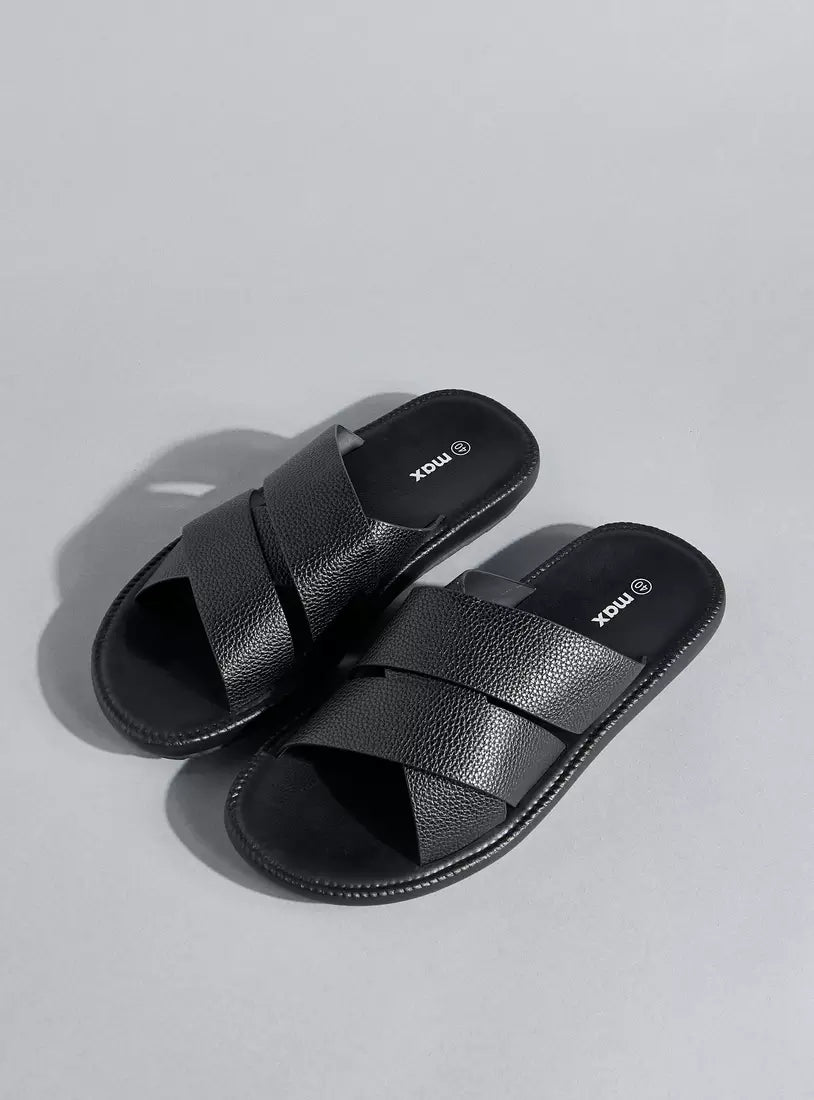 Max Textured Slip-On Cross Strap Comfort Sandals