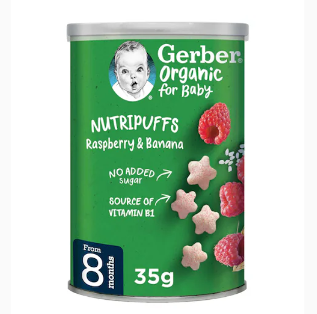 Gerber Organic Nutripuffs Raspberry And Banana Green 35g