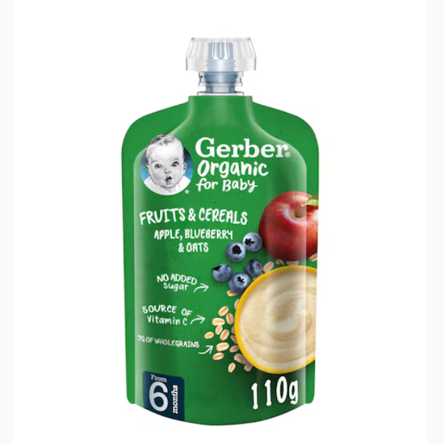 Gerber Organic Apple, Blueberry And Oats Porridge 110g