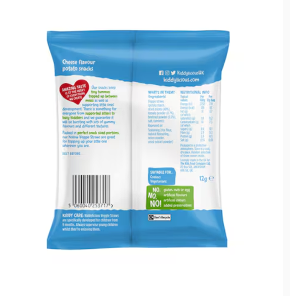 Kiddylicious Gluten-Free Cheesy Flavour Veggie Straws Finger Food 12g