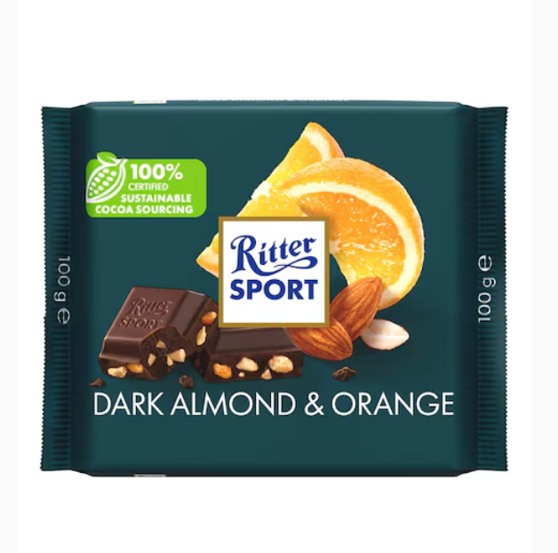 Ritter Sport Dark Almond And Orange Chocolate 100g