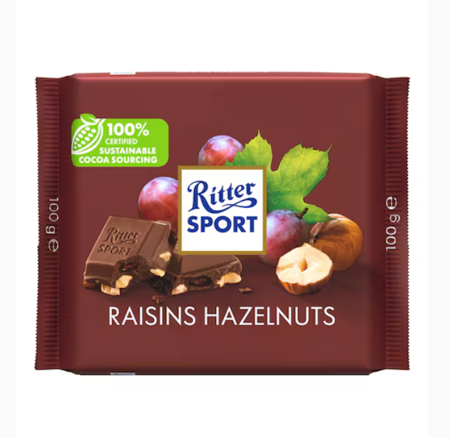 Ritter Sport Raisins Hazelnuts Chocolate 100g