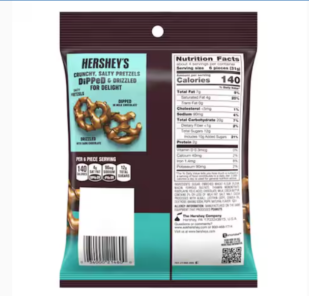 Hershey's Dipped Pretzels In Milk Chocolate And Dark Chocolate 120g