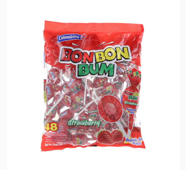 Colombina Bon Bon Bum Strawberry Lollipop 816g