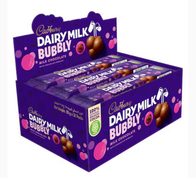Cadbury Dairy Milk Bubbly Chocolate Bar 28g x12