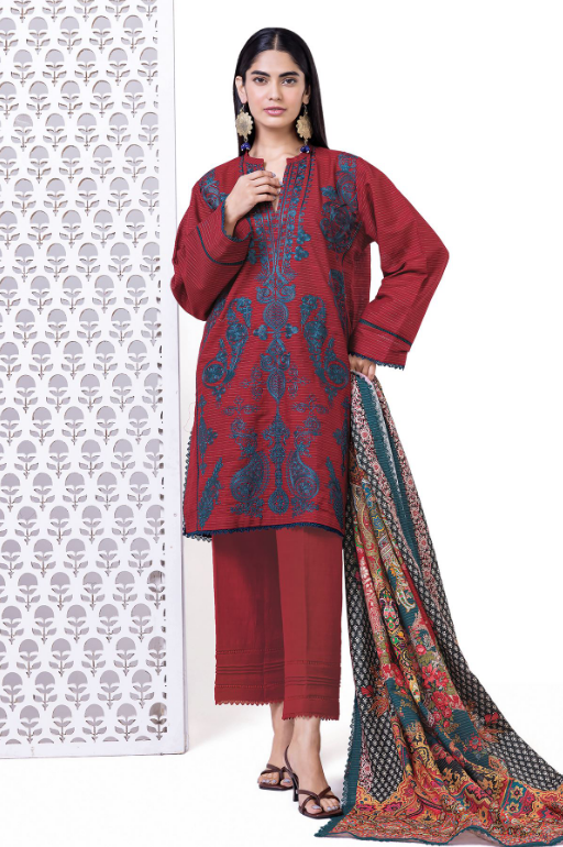 Khaadi Embroidered Light khaddar Messuri Fabrics 3 Piece