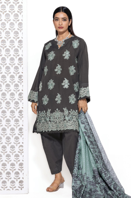 Khaadi Embroidered Dull Raw Silk Fabrics 3 Piece