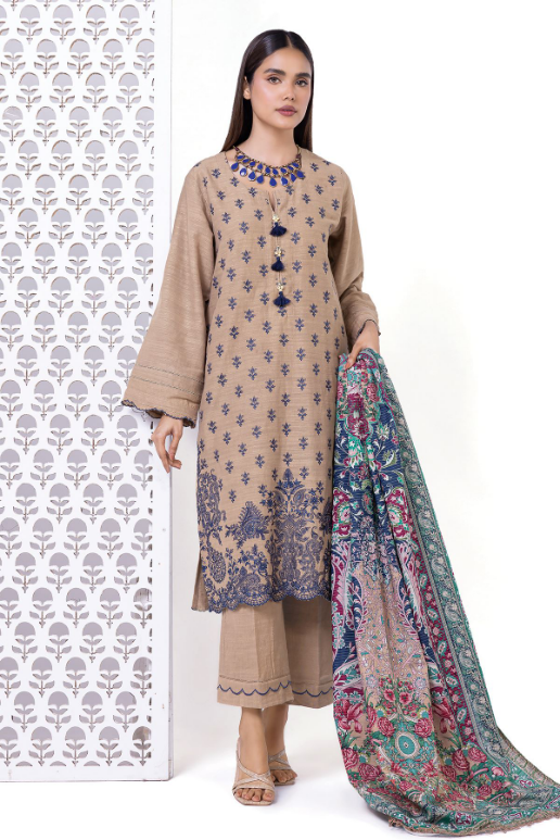 Khaadi Embroidered Light khaddar Messuri Fabrics 3 Piece