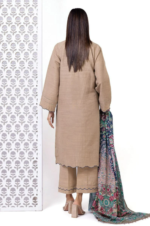 Khaadi Embroidered Light khaddar Messuri Fabrics 3 Piece