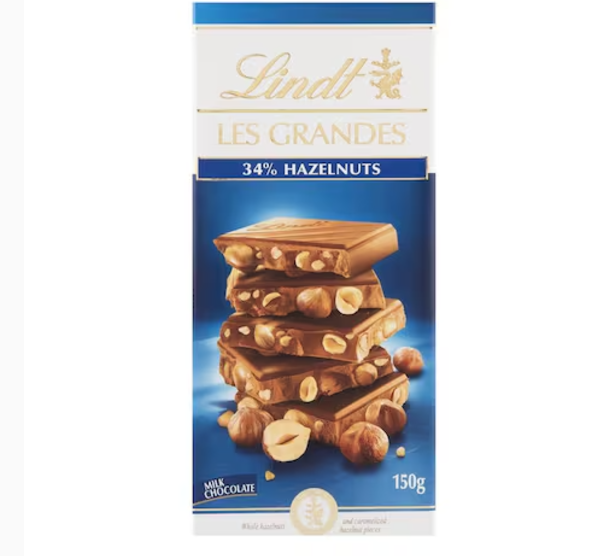 Lindt Les Grandes Milk Hazelnut Chocolate Bar 150g