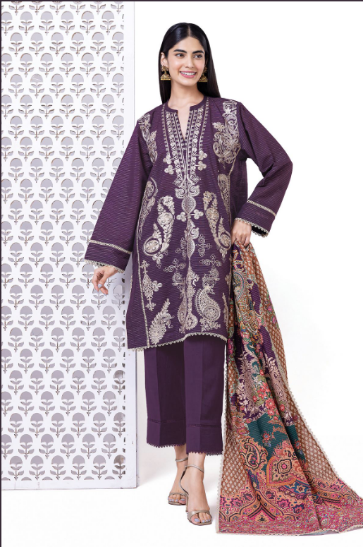 Khaadi Embroidered Light khaddar Messuri Fabrics 3 Piece