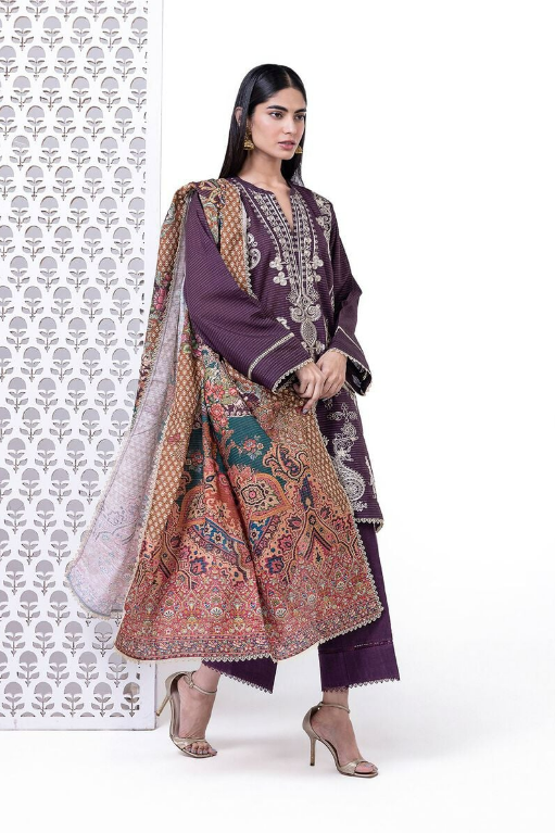 Khaadi Embroidered Light khaddar Messuri Fabrics 3 Piece