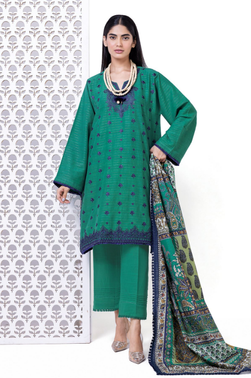 Khaadi Embroidered Light khaddar Messuri Fabrics 3 Piece