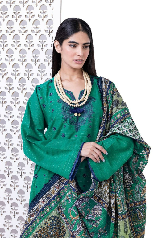 Khaadi Embroidered Light khaddar Messuri Fabrics 3 Piece