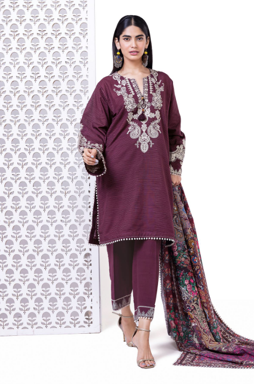 Khaadi Embroidered Light khaddar Messuri Fabrics 3 Piece