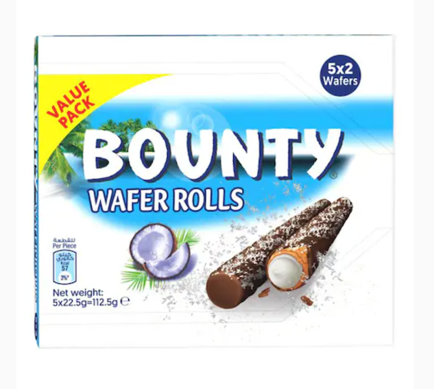 Bounty Coconut Chocolate Wafer Rolls 22.5g Pack of 5