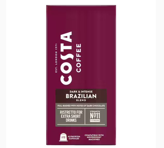 Nespresso Costa Coffee Brazilian Blend Ristretto 10 Capsules