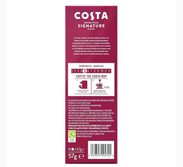 Costa Mocha Italia Signature Blend Coffee 10 Capsules