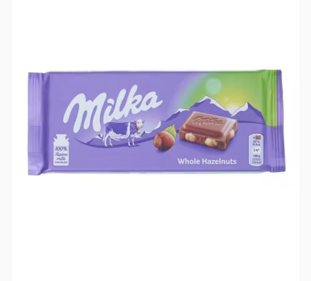 Milka Whole Hazelnuts Milk Chocolate Bar 100g