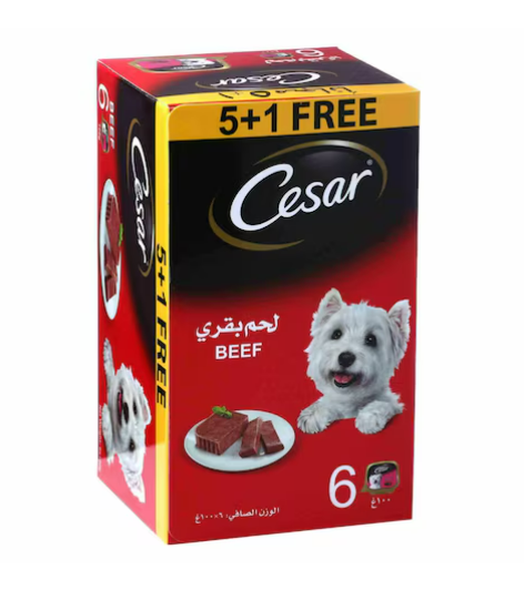 Cesar Beef Flavoured Wet Dog Food 100g Pack of 6