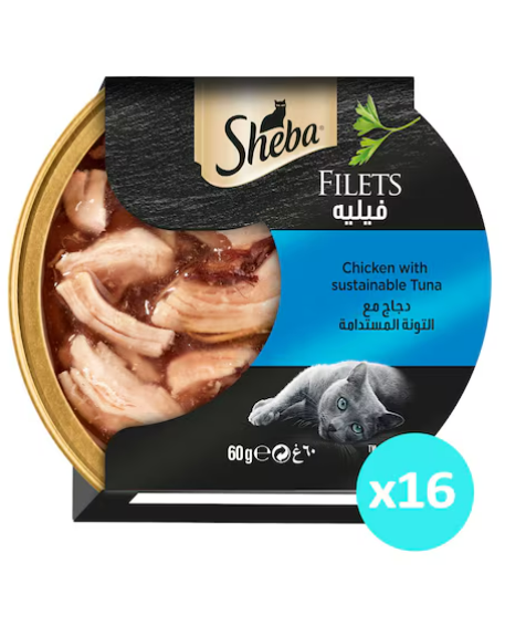 Sheba Filets Chicken With Sustainable Tuna Wet Cat Food 60g Pack of 16