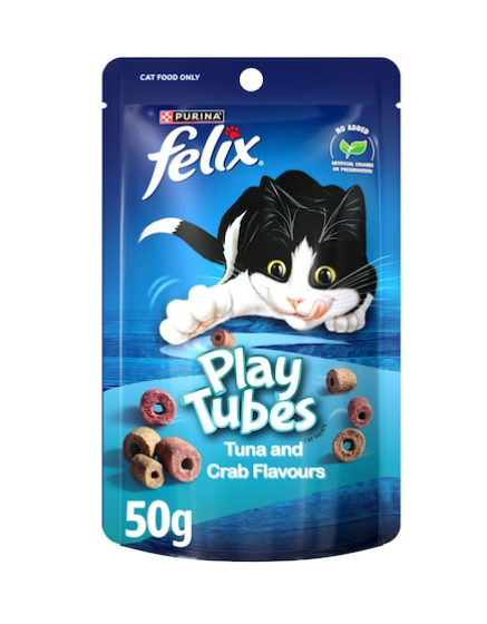 Felix Play Tubes Tuna And Crab Flavours Dry Cat Treats 50g