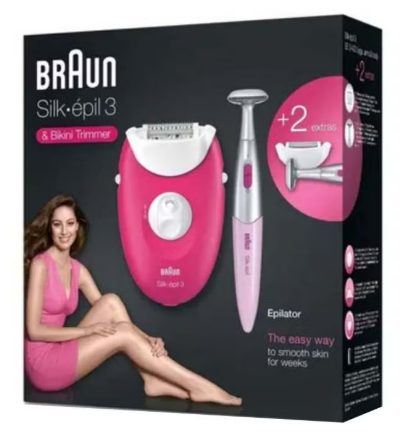 Braun Silk-Epil-3 3420 Corded Epilator With Trimmer Pink/White