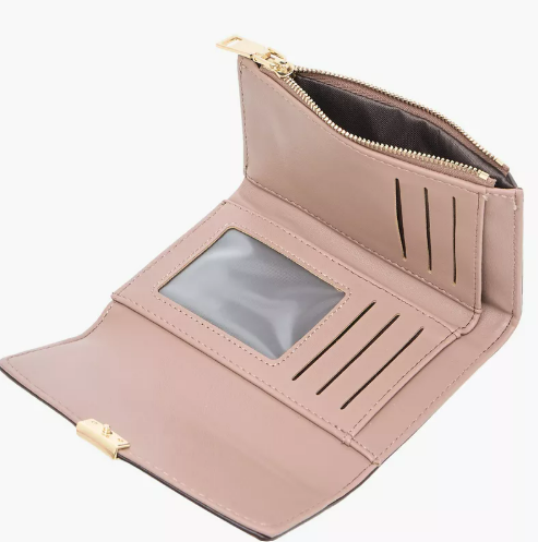 Sasha Textured Bi-Fold Wallet with Flap Closure