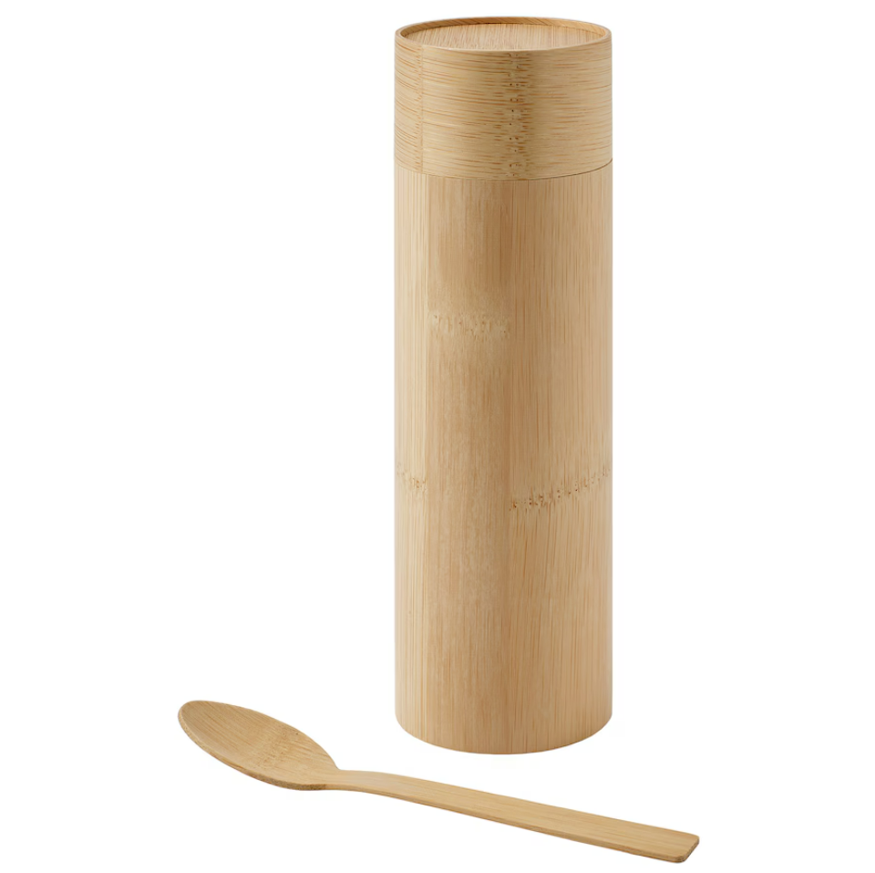 IKEA Coffee/Tea Tin with spoon bamboo veneer