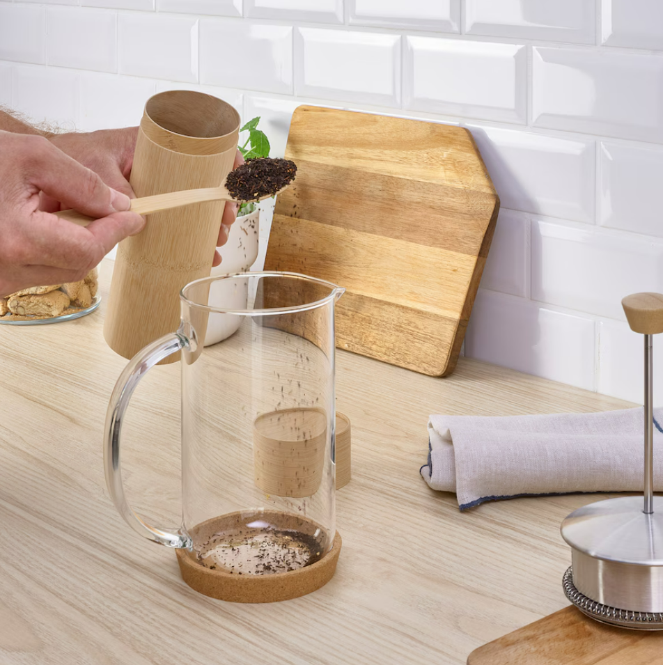 IKEA Coffee/Tea Tin with spoon bamboo veneer